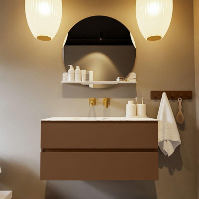 Mondiaz VICA-DLUX ensemble de meuble de salle de bain - 100cm - meuble sous-vasque reposant - 2 tiroirs - lavabo encastré cloud milieu - sans trous de robinet - miroir modèle spot - version XL 60cm de haut - glace