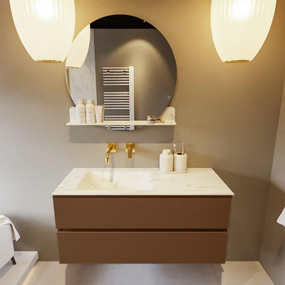 Mondiaz VICA-DLUX ensemble de meuble de salle de bain - 110cm - meuble sous-vasque reposant - 2 tiroirs - lavabo encastré cloud gauche - sans trous de robinet - version haute de 60cm - opalo