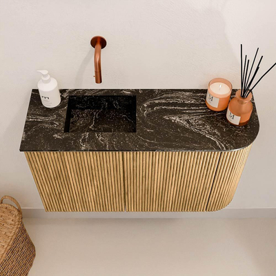 Mondiaz JOYA-DLUX 71.6cm toiletmeubel - ronding rechts kleur Oak - Wastafel FAYE positie Links Zonder kraangat kleur Lava.