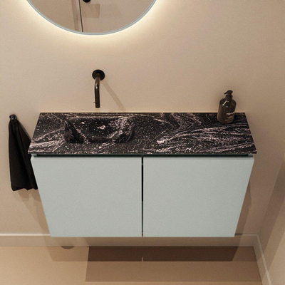 MONDIAZ TURE-DLUX meuble WC 80 cm Greey. Lavabo EDEN Lava position gauche. Sans trou de robinet.