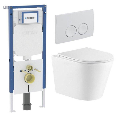 QeramiQ Dely Toiletset - Geberit UP720 inbouwreservoir - witte bedieningsplaat - toilet - zitting - mat wit