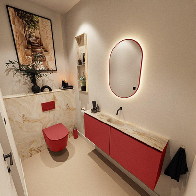 Mondiaz GLOW miroir – ovale – 45 x 90 cm – LED indirecte tout autour – capteur de mouvement – Fire (rouge)
