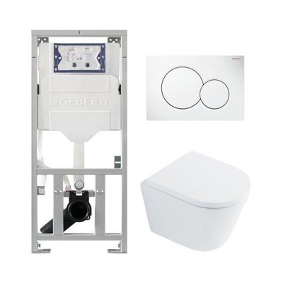 QeramiQ Dely Toiletset - Geberit UP320 inbouwreservoir - met Burda frame - witte bedieningsplaat - softclose toilet zitting - 35mm - glans wit