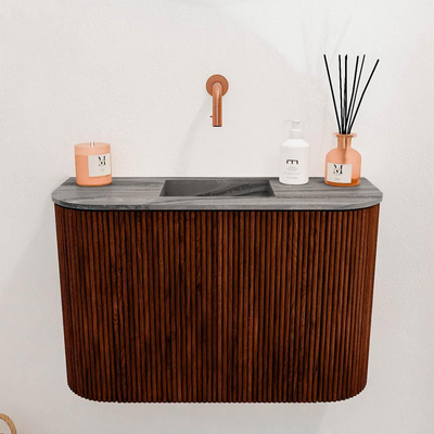 Mondiaz JOYA-DLUX 63.2cm toiletmeubel - ronding links en rechts kleur Ruby - Wastafel FAYE positie Midden Zonder kraangat kleur Sombra.