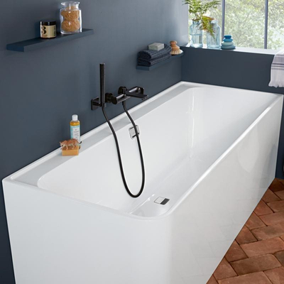 Villeroy & Boch Collaro baignoire d''angle semi-indépendante - 180x80cm - rectangulaire angle droit trop-plein chrome Acrylique Blanc Brillant