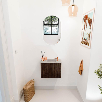 Mondiaz JOYA-DLUX 50cm toiletmeubel - kleur Walnut - Wastafel FAYE positie Rechts 1 kraangat kleur Glace.