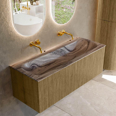 MONDIAZ KURVE-DLUX Meuble de salle de bains 120 cm couleur Dusk avec 1 tiroir et 0 porte. Lavabo BIG LARGE Central sans trou de robinet Sombra.