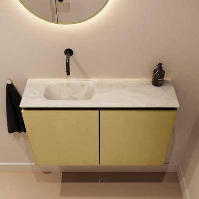 MONDIAZ TURE-DLUX Meuble de toilettes 80 cm Oro. EDEN lavabo Ostra position gauche. Sans trou de robinet.