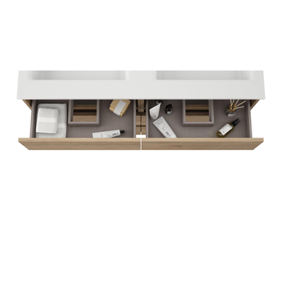 Adema Chaci PLUS Ensemble de meuble - 119x86x45.9cm - vasque à poser sur plan - robinets encastrables Inox - 6 tiroirs - miroir rectangulaire - Cannelle