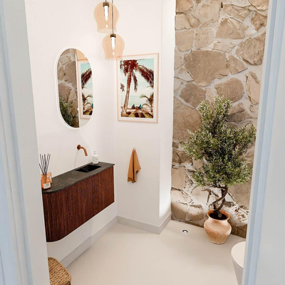 Mondiaz JOYA-DLUX 81.6cm toiletmeubel - ronding links kleur Ruby - Wastafel FAYE positie Rechts Zonder kraangat kleur Lava.