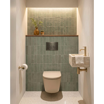 QeramiQ Dely Swirl Toiletset - 36.3x51.7cm - Geberit UP320 inbouwreservoir - met Burda frame - 35mm zitting - gunmetal bedieningsplaat - ronde knoppen - mat beige