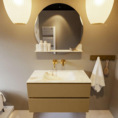 Mondiaz VICA-DLUX ensemble de meuble de salle de bain - 90cm - meuble sous-vasque oro - 2 tiroirs - lavabo encastrée cloud milieu - sans trous de robinet - version haute de 60cm - frape