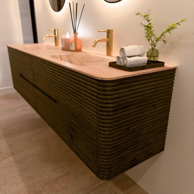 Mondiaz CIRO-DLUX Ensemble de meubles de salle de bains - 190x45x50cm - Plan-vasque en solid surface Saba - 2 vasques Double - 2 trous de robinetterie - 4 tiroirs - Shadow