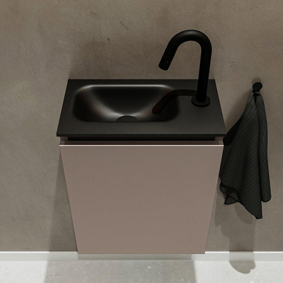 MONDIAZ TURE Toiletmeubel 40x23x50cm met 1 kraangaten 1 deuren smoke mat Wastafel Eden links Solid Surface Zwart