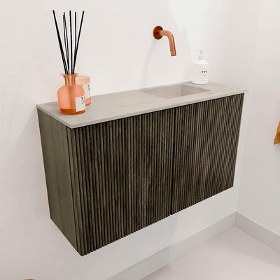 Mondiaz JOYA-DLUX 70cm toiletmeubel - kleur Shadow - Wastafel FAYE positie Rechts Zonder kraangat kleur Opalo.