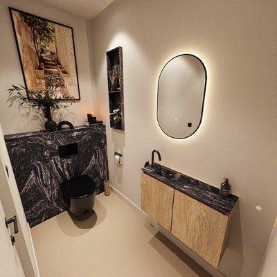MONDIAZ TURE-DLUX 80cm toiletmeubel Washed Oak. EDEN wastafel Lava positie links. Met 1 kraangat.