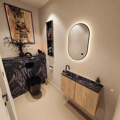 MONDIAZ TURE-DLUX Meuble toilette - 80cm - Washed Oak - EDEN - vasque Lava - position gauche - 1 trou de robinet