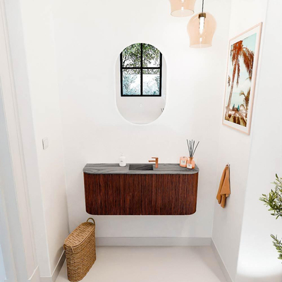 Mondiaz JOYA-DLUX 103.2cm toiletmeubel - ronding links en rechts kleur Ruby - Wastafel FAYE positie Midden 1 kraangat kleur Sombra.