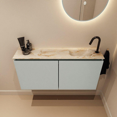 MONDIAZ TURE-DLUX Meuble de toilettes 100cm Greey. EDEN lavabo Frappe position droite. Avec 1 trou de robinet.