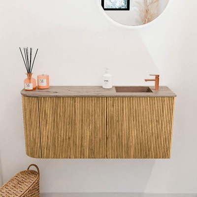 Mondiaz JOYA-DLUX 91.6cm toiletmeubel - ronding links kleur Oak - Wastafel FAYE positie Rechts 1 kraangat kleur Arena.