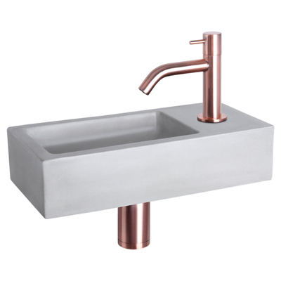 Differnz Ravo fonteinset – 38.5x18.5x9 cm – beton licht grijs – gebogen koperen kraan