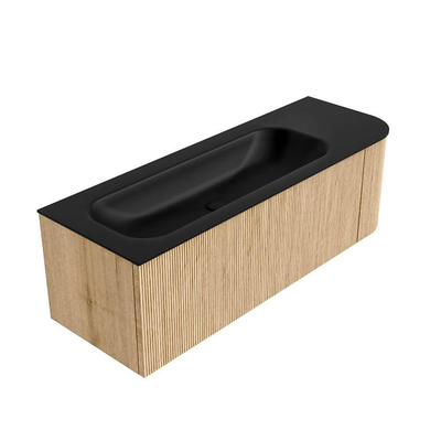 MONDIAZ KURVE 135cm Meuble salle de bain avec module 25 D - couleur Oak - 1 tiroir - 1 porte - vasque BIG MEDIUM gauche - sans trous de robinet - Urban