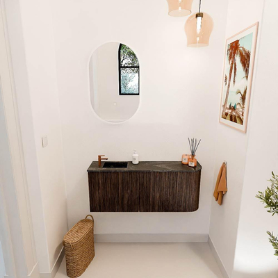 Mondiaz JOYA-DLUX 101.6cm toiletmeubel - ronding rechts kleur Walnut - Wastafel FAYE positie Links 1 kraangat kleur Lava.