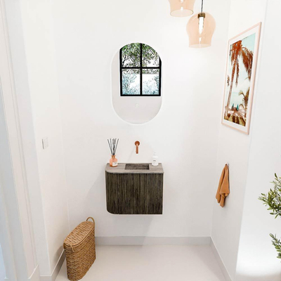 Mondiaz JOYA-DLUX 51.6cm toiletmeubel - ronding links kleur Shadow - Wastafel FAYE positie Rechts Zonder kraangat kleur Oza.