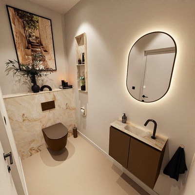 MONDIAZ TURE-DLUX Meuble toilette - 60cm - Rust - EDEN - vasque Frappe - position centrale - 1 trou de robinet