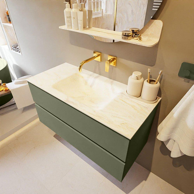 Mondiaz VICA-DLUX Ensemble de meuble de salle de bain - 100cm - meuble sous-vasque armée - 2 tiroirs - lavabo encastrée nuage milieu - sans trous de robinet - version haute de 60cm - ostra