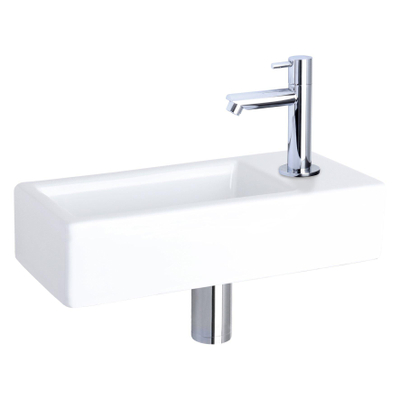 Differnz Hura fonteinset - 37.5x18.5x9cm - Rechthoek - 1 kraangat - Chromen rechte kraan - Keramiek Wit OUTLETSTORE