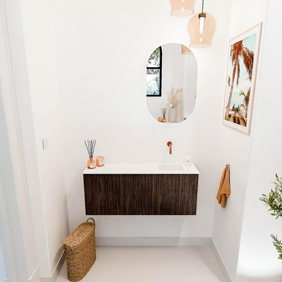 Mondiaz JOYA 100cm toiletmeubel - kleur Walnut - Wastafel FAYE positie Rechts Zonder kraangat kleur Talc.