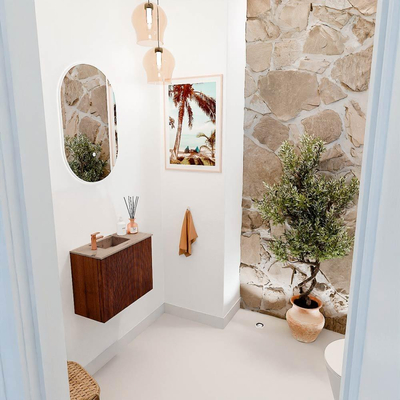 Mondiaz JOYA-DLUX 50cm toiletmeubel - kleur Ruby - Wastafel FAYE positie Links 1 kraangat kleur Arena.