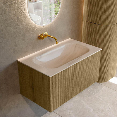 MONDIAZ KURVE-DLUX Meuble de salle de bains 80cm couleur Dusk avec 1 tiroir et 0 porte. Lavabo BIG SMALL Milieu sans trou de robinet Meli.