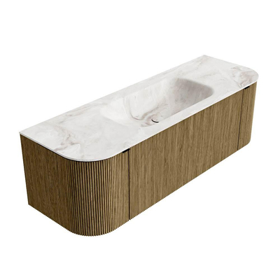 Mondiaz KURVE-DLUX Ensemble de mobilier de salle de bains - 140x46x40cm - 1 tiroir - 2 portes - vasque solid surface - central - 1 trou de robinet - Dusk
