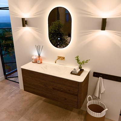 Mondiaz CIRO-DLUX Ensemble meuble de salle de bains - 120x45x50cm - Plan-vasque en solid surface Opalo - 1 vasque au milieu - sans trous de robinetterie - 2 tiroirs - Dusk