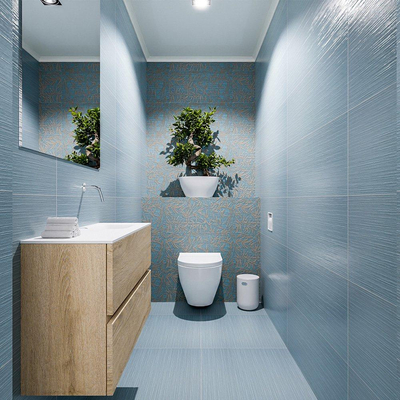 MONDIAZ ADA Toiletmeubel - 80x30x50cm - 0 kraangaten - 2 lades - washed oak mat - wasbak rechts - Solid surface - Wit