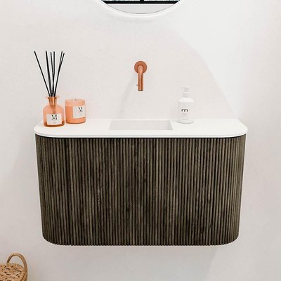 Mondiaz JOYA 73.2cm toiletmeubel - ronding links en rechts kleur Shadow - Wastafel FAYE positie Midden Zonder kraangat kleur Talc.