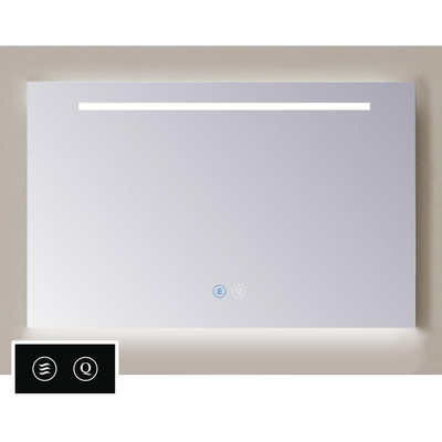 TuTTi Q-Mirrors Spiegel - 60x60 - vierkant - touch-icoontjes - spiegelverwarming - LED verlichting - 3 kleuren - horizontale strook + ambiance onder