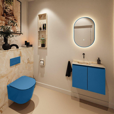 MONDIAZ TURE-DLUX Meuble de toilettes 60 cm Jeans. EDEN lavabo Frappe position gauche. Sans trou de robinet.
