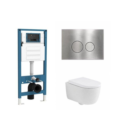 QeramiQ Dely Swirl Ensemble WC - réservoir à encastrer QeramiQ Flush - abattant 35mm - plaque de commande inox métal - boutons ronds - blanc mat