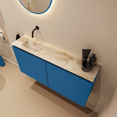 MONDIAZ TURE-DLUX 100cm toiletmeubel Jeans. EDEN wastafel Frappe positie links. Zonder kraangat.