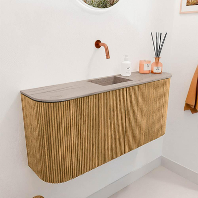 Mondiaz JOYA-DLUX Meuble de toilette 93,2 cm - arrondi gauche et droite couleur Chêne - Vasque FAYE position Milieu Sans trou de robinet couleur Saba