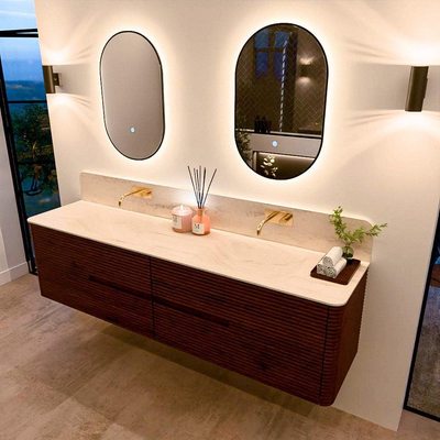 Mondiaz CIRO-DLUX Badkamermeubelset - 190x45x50cm - Solid surface wastafel Meli - 2 wasbak Dubbel - zonder kraangaten - 4 lades - Ruby