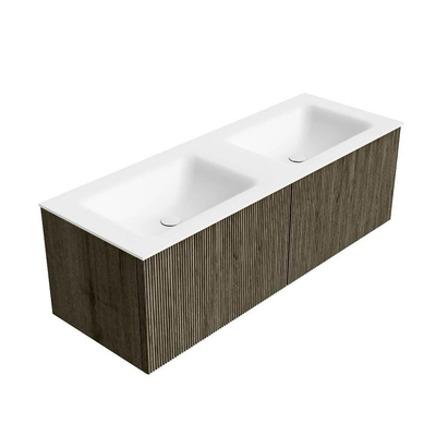 Mondiaz KURVE Ensemble de meuble de salle de bains - 130x46x40cm - 2 tiroirs - lavabo solid surface - double - 2 trous de robinet - Shadow