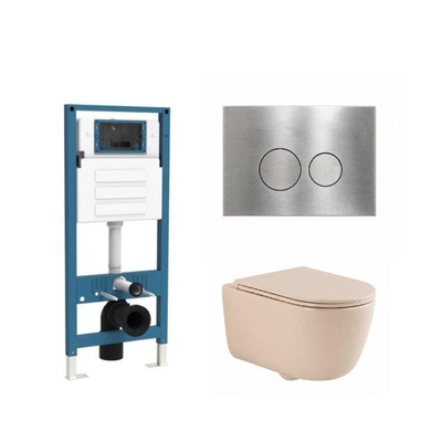 QeramiQ Dely Swirl Ensemble WC - réservoir encastré Qeramiq Flush - abattant slim - plaque de commande en métal inox - boutons ronds - beige