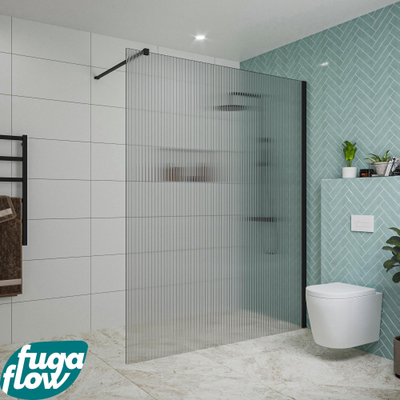 FugaFlow Eccelente Vetro douche à l'italienne salle de bain - 160x200cm - verre strié - bras mural - noir mat