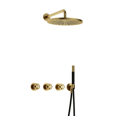 Hotbath Cobber IBSW70 Regendoucheset inbouw - 38.5cm wandarm - 30cm ronde hoofddouche - staafhanddouche - Geborsteld messing PVD