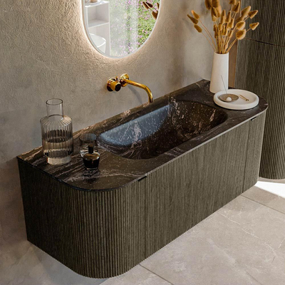 Mondiaz KURVE-DLUX Badkamermeubelset - 120x46x40cm - 1 lade - 2 deuren - wastafel solid surface - midden - zonder kraangat - Shadow