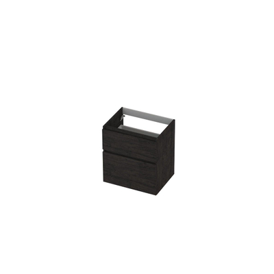 INK Wastafelonderkast - 60x45x65cm - 2 lades - greeploos - met houten keerlijst - MFC - Houtskool eiken